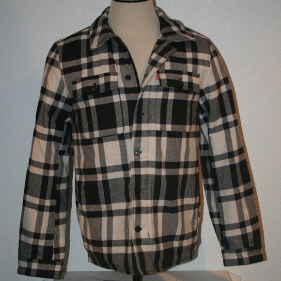 LEVI'S Jacket Small Black Plaid Quilted Flannel Shirt Shacket Warm Chest: 42" - Picture 1 of 9